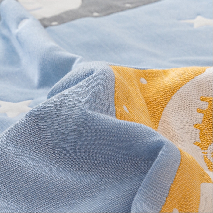 91家纺网 家纺一手货源 找家纺 朴尔家纺-毛巾被 2024新款卡漫风格全棉六层纱毛巾被 长鼻象-兰