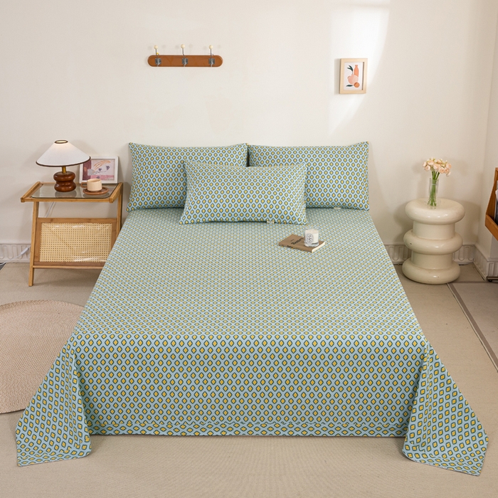 91家纺网 家纺一手货源 找家纺 九沐良品 新款全棉无印老粗布单品床单+三件套 岸谷-绿