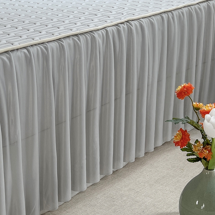 91家纺网 家纺一手货源 找家纺 爱洛 2024新款纯色床裙款乳胶凉席三件套凉感丝乳胶席 浅灰色