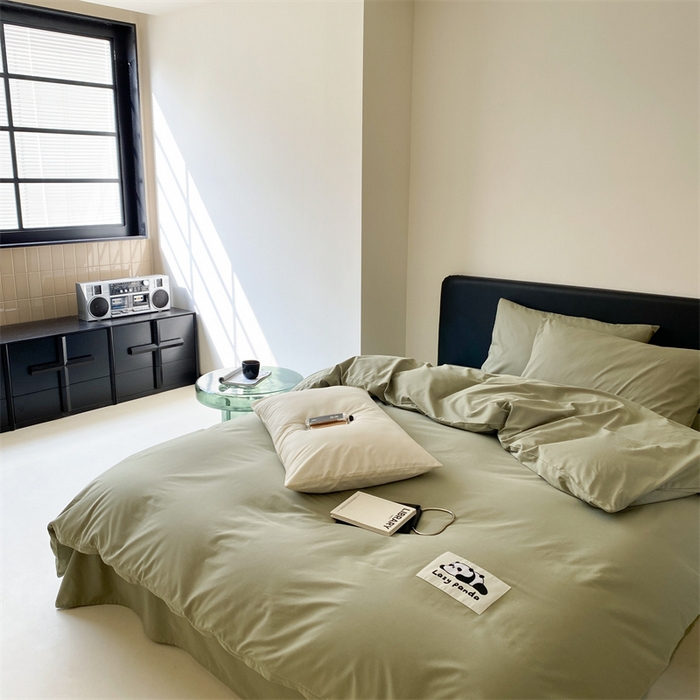 91家纺网 家纺一手货源 找家纺 三味舒屋 2024新款设计师款大织标全棉水洗棉套件 懒熊绿