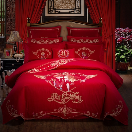 91家纺网 家纺一手货源 找家纺 （总）慕她家纺 2025新款慕她婚庆四件套全棉纯棉结婚刺绣花多件套六八十床品 大花全棉婚庆系列