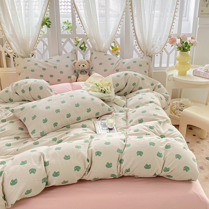 91家纺网 家纺一手货源 找家纺 牛牛家纺 牛牛  2024新款泡泡棉小清新四件套(1) 小青蛙