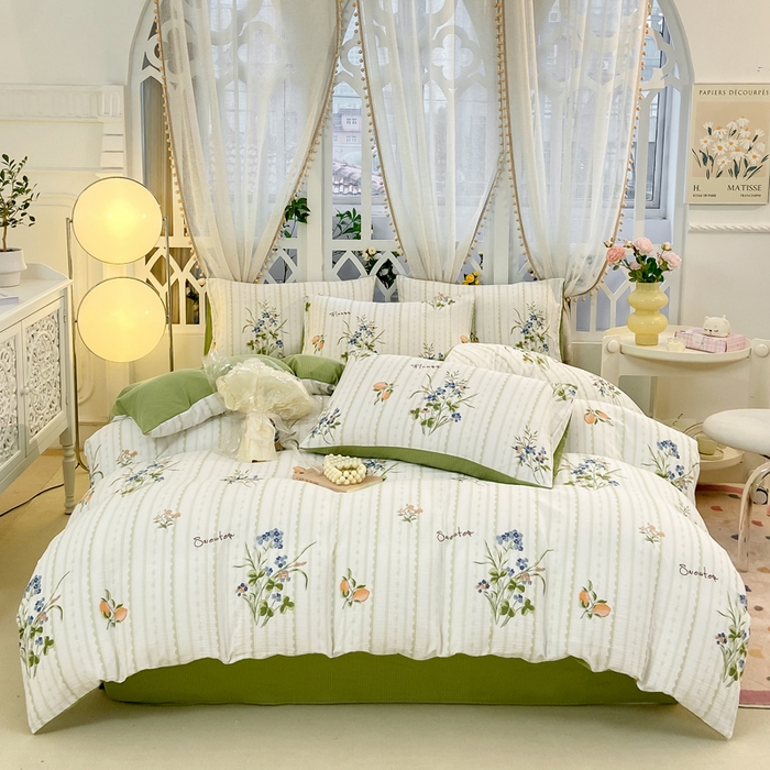 91家纺网 家纺一手货源 找家纺 牛牛家纺 牛牛  2024新款泡泡棉小清新四件套(1) 清新夏日