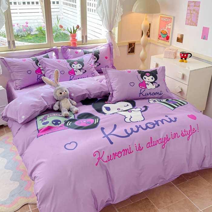 91家纺网 家纺一手货源 找家纺 孩子王（原鼎盛） 2025新款三丽鸥系列全棉活性大版印花卡通学生四件套 唱片库洛米