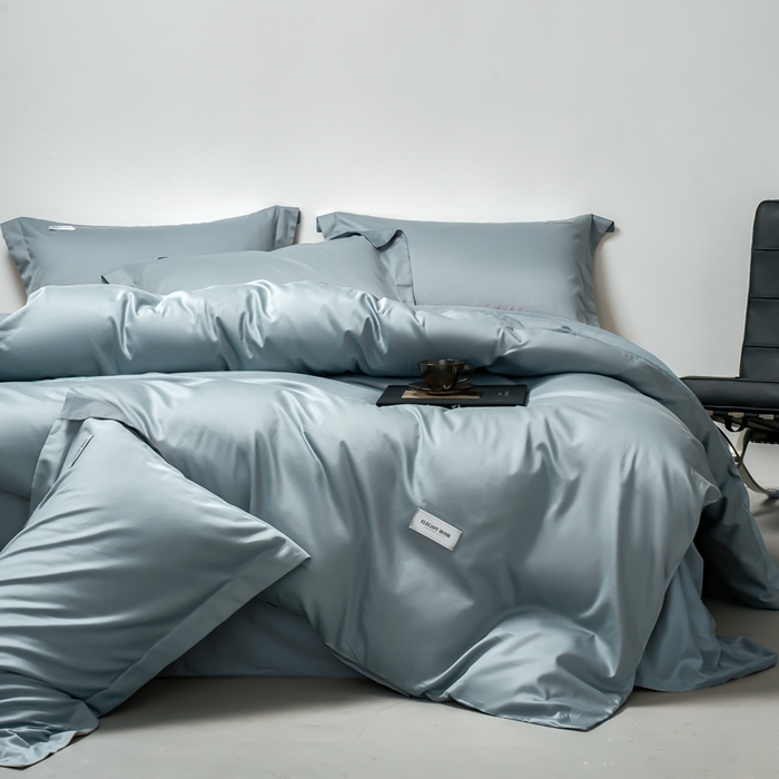 91家纺网 家纺一手货源 找家纺 秀色家纺 2025新款60支贡缎新疆长绒棉全棉纯棉三件套轻奢床品床单床笠被套床上四件套 都市-天空蓝