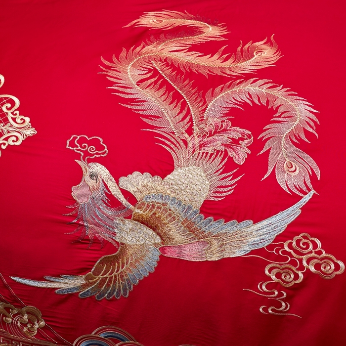 91家纺网 家纺一手货源 找家纺 慕她家纺 2025新款慕她婚庆四件套全棉纯棉结婚刺绣花多件套六八十床品 龙翔凤舞