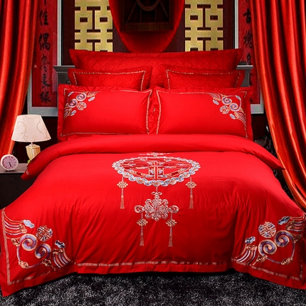 91家纺网 家纺一手货源 找家纺 （总）慕她家纺 2025新款慕她婚庆四件套全棉纯棉结婚刺绣花多件套六八十床品 大花全棉婚庆系列