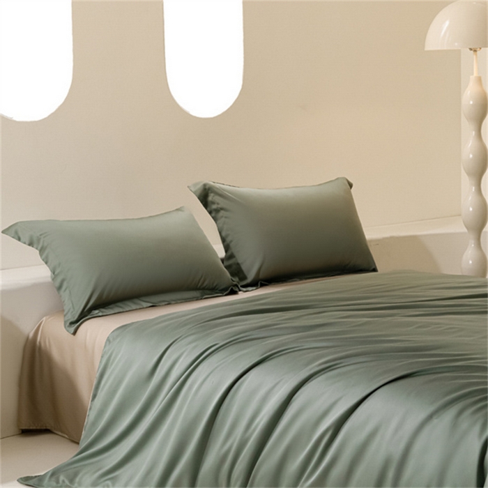 91家纺网 家纺一手货源 找家纺 涵宸 2024新款兰精天丝棉纯色四件套 四件套-赛琳绿+奶茶杏