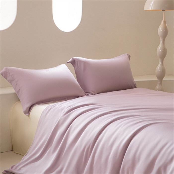 91家纺网 家纺一手货源 找家纺 涵宸 2024新款兰精天丝棉纯色四件套 四件套-紫语+象牙白