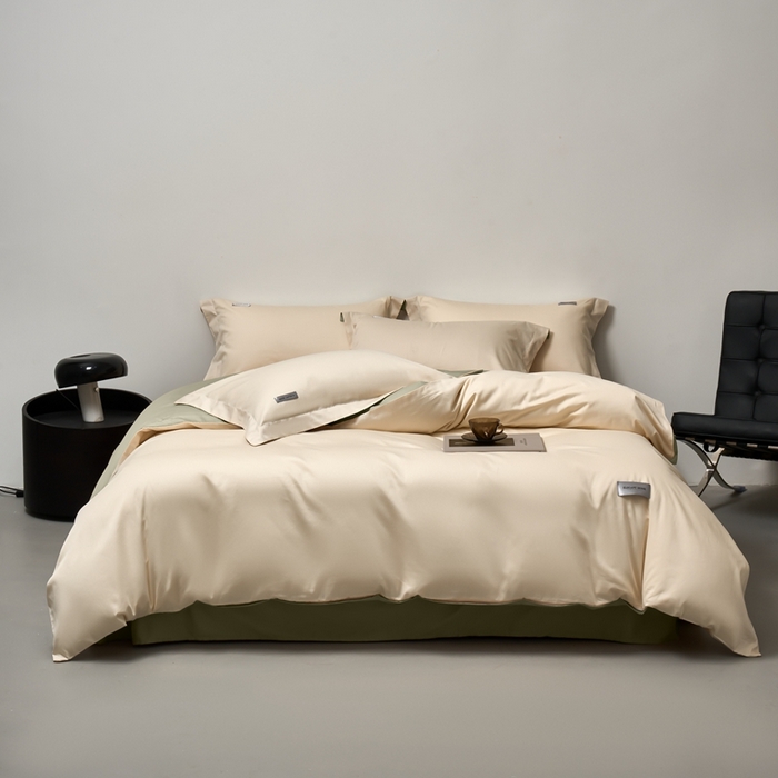 91家纺网 家纺一手货源 找家纺 秀色家纺 2025新款60支贡缎新疆长绒棉全棉纯棉三件套轻奢床品床单床笠被套床上四件套 奶昔白+莺茶绿