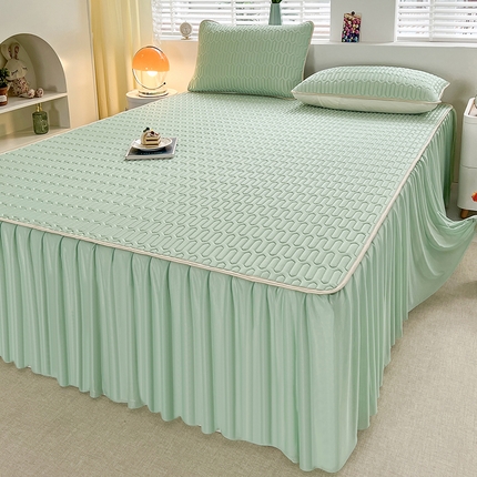 爱洛 2024新款纯色床裙款乳胶凉席三件套凉感丝乳胶席 清新绿