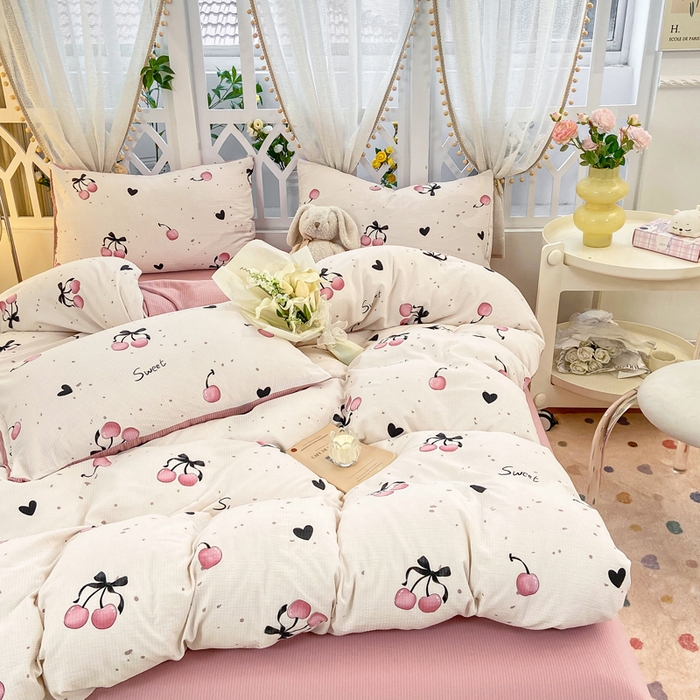 91家纺网 家纺一手货源 找家纺 牛牛家纺 牛牛  2024新款泡泡棉小清新四件套(1) 浪漫樱桃