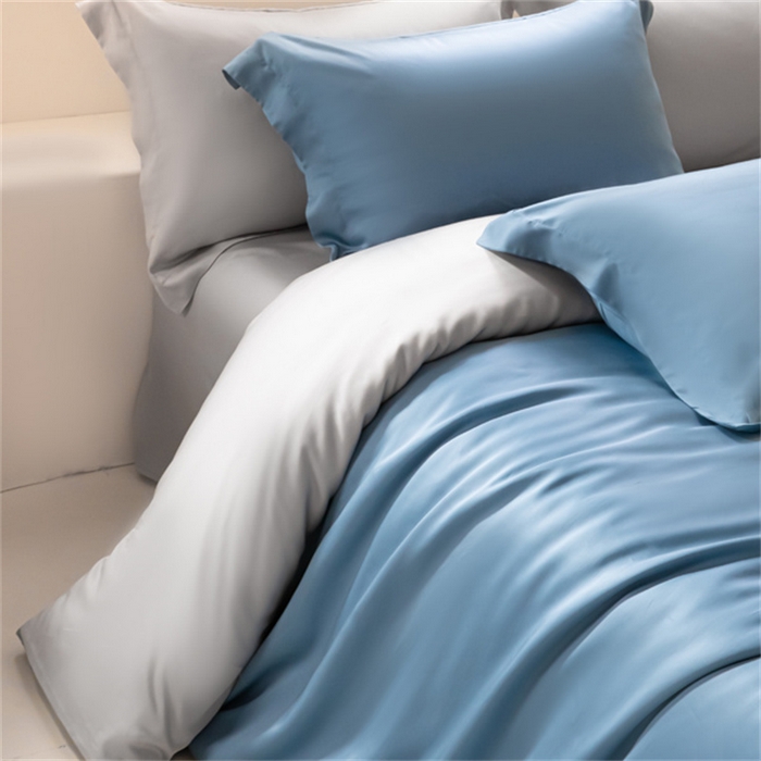 91家纺网 家纺一手货源 找家纺 涵宸 2024新款兰精天丝棉纯色四件套 四件套-星耀兰+时尚灰