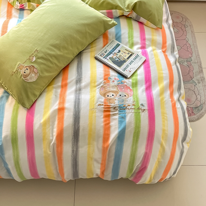 91家纺网 家纺一手货源 找家纺 2024蜜柚新品直播电商全棉13372ins博主风刺绣四件套 甜蜜蘑菇