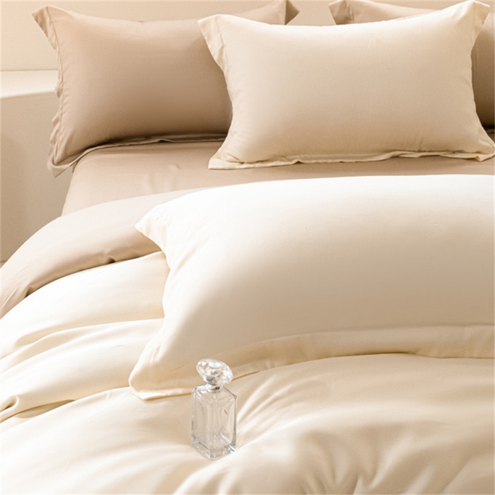 91家纺网 家纺一手货源 找家纺 涵宸 2024新款兰精天丝棉纯色四件套 四件套-象牙白+奶茶杏