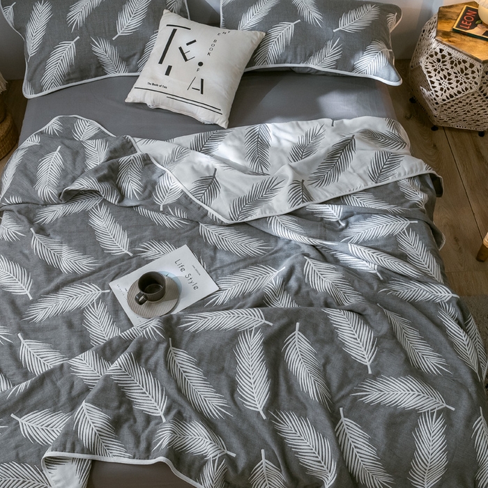 91家纺网 家纺一手货源 找家纺 朴尔2024经典六层纱布全棉毛巾被系列-朴尔经典款常年备货 羽魅-深灰