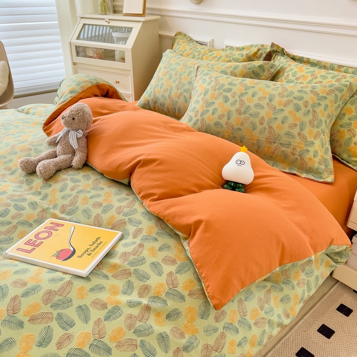 91家纺网 家纺一手货源 找家纺 宝士康家纺 2024新款水洗棉麻双层纱四件套系列  知秋