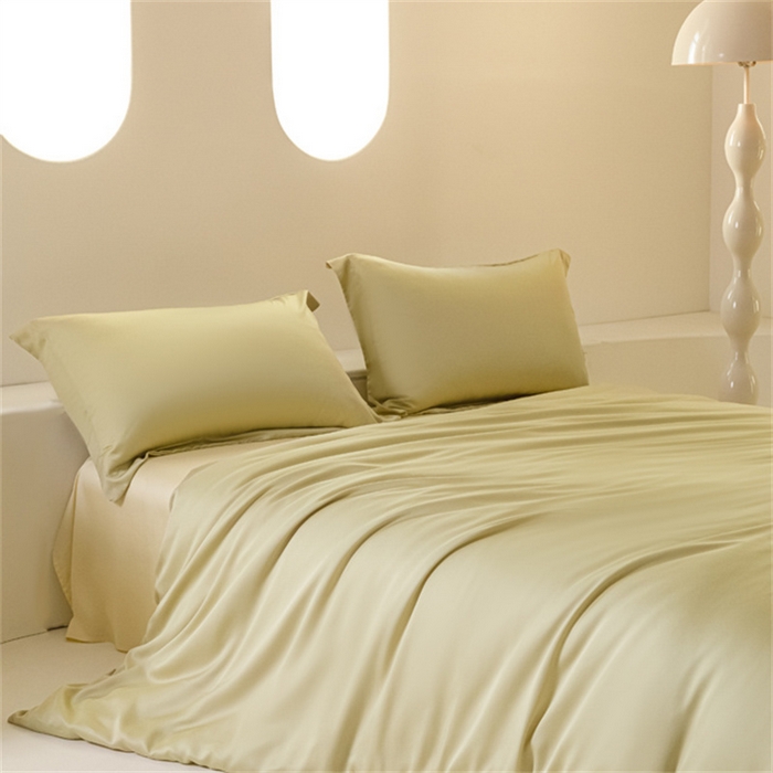 91家纺网 家纺一手货源 找家纺 涵宸 2024新款兰精天丝棉纯色四件套 四件套-芥末绿+雪梨