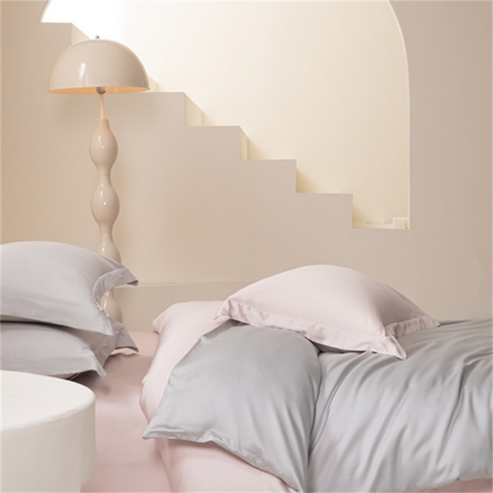 91家纺网 家纺一手货源 找家纺 涵宸 2024新款兰精天丝棉纯色四件套 四件套-时尚灰+玫瑰粉