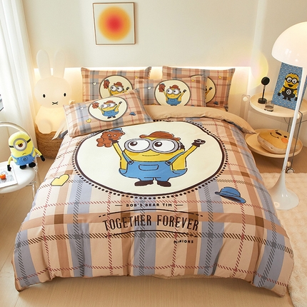 91家纺网 家纺一手货源 找家纺 （总）鑫帝家居 2025新款全棉活性印花四件套---小黄人系列