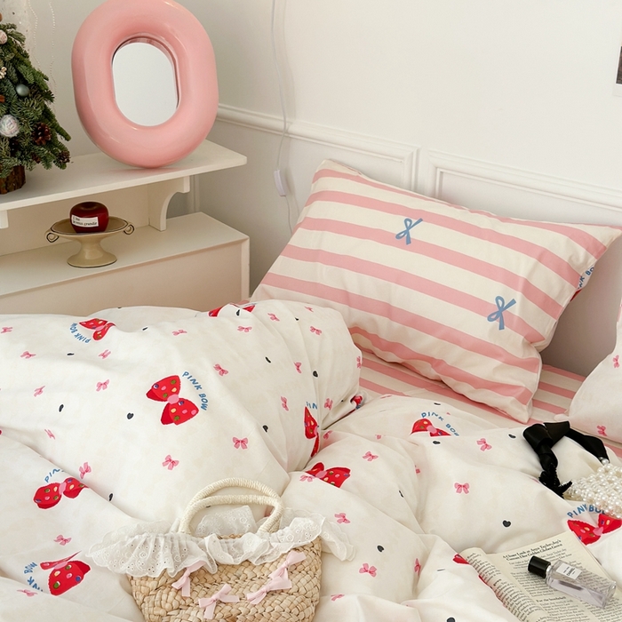 91家纺网 家纺一手货源 找家纺 昔可家纺 2024心动蝴蝶结系列四件套 红色蝴蝶结