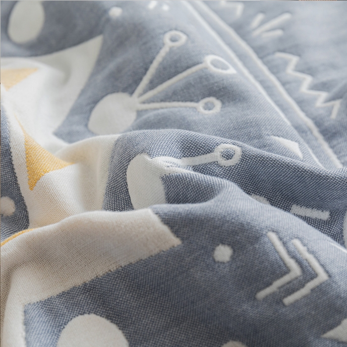 91家纺网 家纺一手货源 找家纺 朴尔 2023年抽象风格六层纱布毛巾被系列-朴尔经典款常年备货 洛丽塔-蓝