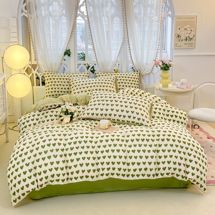 91家纺网 家纺一手货源 找家纺 牛牛家纺 牛牛  2024新款泡泡棉小清新四件套(1) 爱心点点