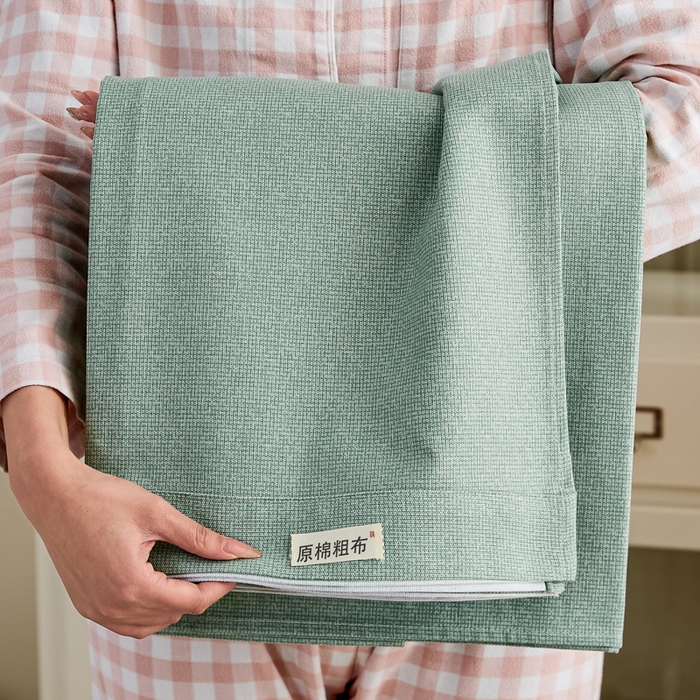 91家纺网 家纺一手货源 找家纺 九沐良品 新款全棉无印老粗布单品床单+三件套 墨子（绿）