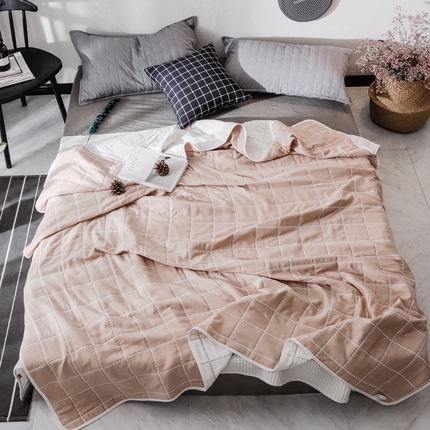 91家纺网 家纺一手货源 找家纺 朴尔2024经典六层纱布全棉毛巾被系列-朴尔经典款常年备货 时尚虚线-豆沙