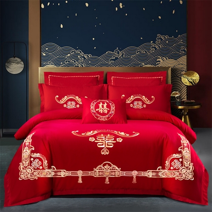 91家纺网 家纺一手货源 找家纺 （总）慕她家纺 2025新款慕她婚庆四件套全棉纯棉结婚刺绣花多件套六八十床品 大花全棉婚庆系列