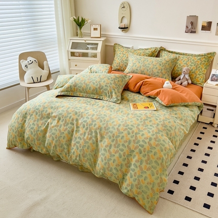 91家纺网 家纺一手货源 找家纺 宝士康家纺 2024新款水洗棉麻双层纱四件套系列  知秋