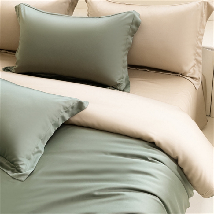 91家纺网 家纺一手货源 找家纺 涵宸 2024新款兰精天丝棉纯色四件套 四件套-赛琳绿+奶茶杏