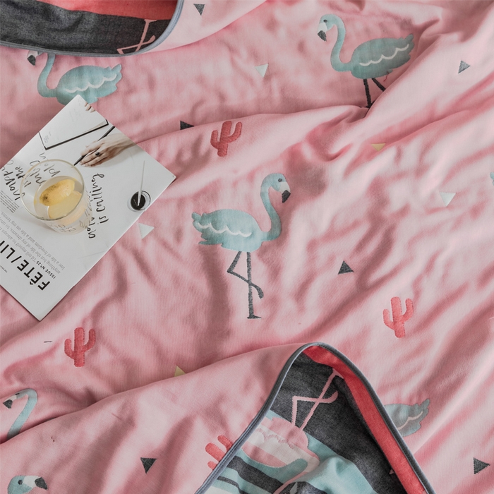 91家纺网 家纺一手货源 找家纺 朴尔2024经典六层纱布全棉毛巾被系列-朴尔经典款常年备货 幸福鸟粉