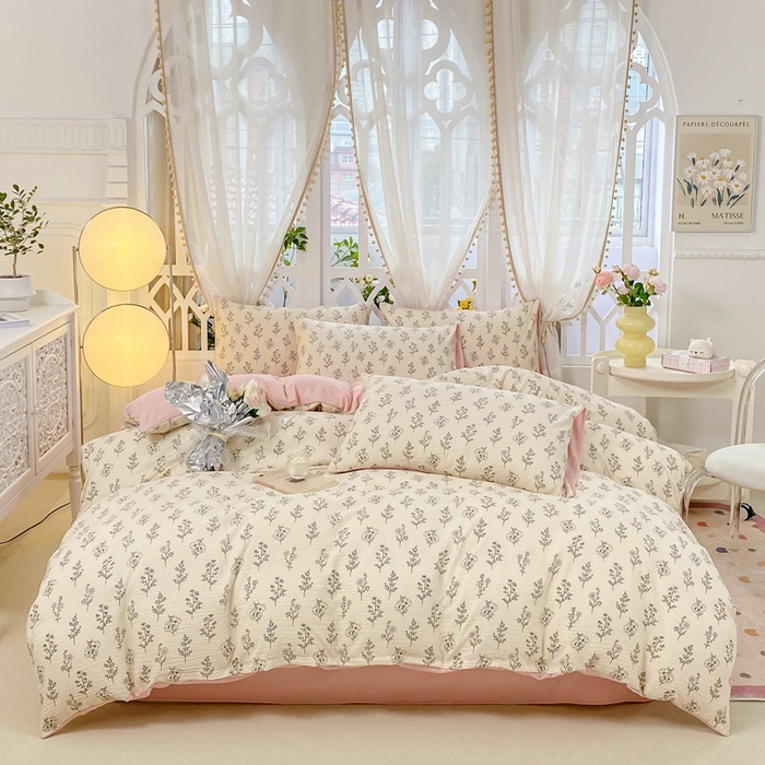 91家纺网 家纺一手货源 找家纺 牛牛家纺 牛牛  2024新款泡泡棉小清新四件套(1) 叶苏