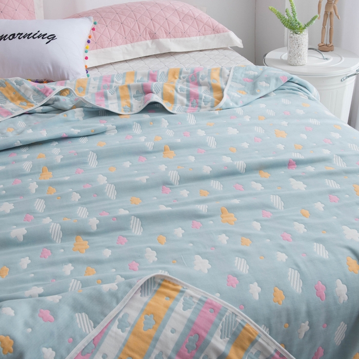 91家纺网 家纺一手货源 找家纺 朴尔 2024全尺寸经典六层纱布全棉毛巾被系列-朴尔经典款常年备货 彩云-兰