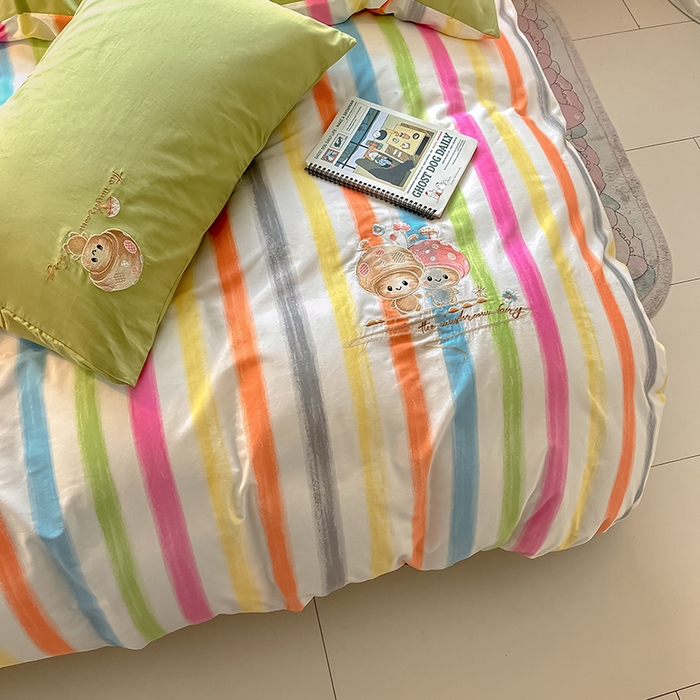 91家纺网 家纺一手货源 找家纺 2024蜜柚新品直播电商全棉13372ins博主风刺绣四件套 甜蜜蘑菇