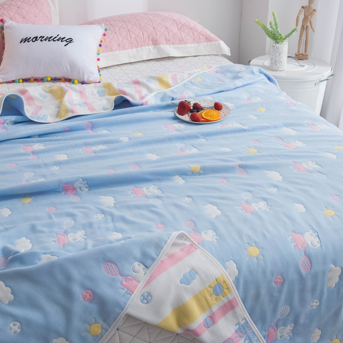 91家纺网 家纺一手货源 找家纺 朴尔 2024全尺寸经典六层纱布全棉毛巾被系列-朴尔经典款常年备货 小猪琪琪-兰