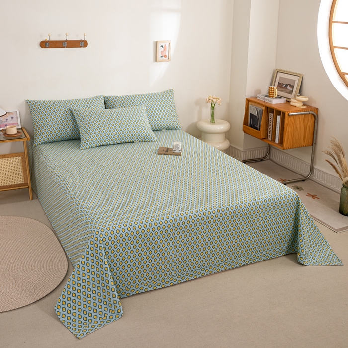 91家纺网 家纺一手货源 找家纺 九沐良品 新款全棉无印老粗布单品床单+三件套 岸谷-绿