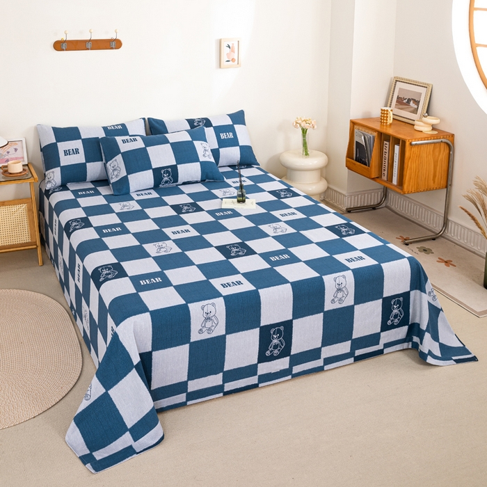 91家纺网 家纺一手货源 找家纺 九沐良品 新款全棉无印老粗布单品床单+三件套 巴比熊（兰）