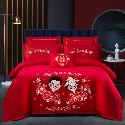 91家纺网 家纺一手货源 找家纺 （总）慕她家纺 2025新款慕她婚庆四件套全棉纯棉结婚刺绣花多件套六八十床品 大花全棉婚庆系列