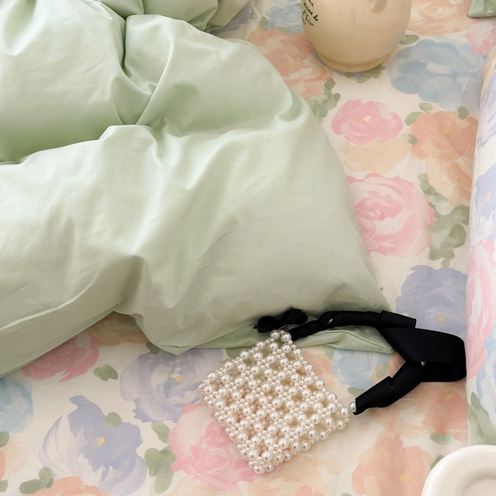 91家纺网 家纺一手货源 找家纺 昔可家纺 2024新款韩式混搭系列四件套 油画绿