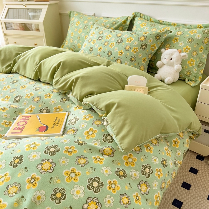 91家纺网 家纺一手货源 找家纺 宝士康家纺 2024新款水洗棉麻双层纱四件套系列  花开半夏