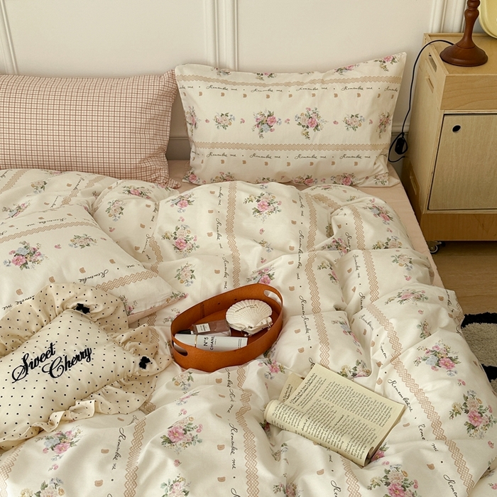 91家纺网 家纺一手货源 找家纺 昔可家纺 2024韩式碎花四件套 韩式竖条玫瑰