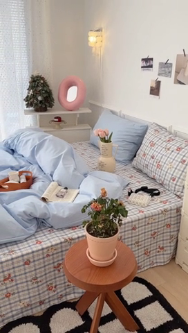 91家纺网 家纺一手货源 找家纺 昔可家纺 2024新款韩式混搭系列四件套 中古奶蓝