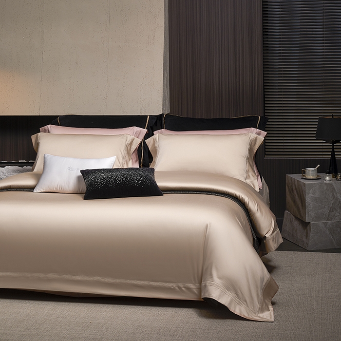 91家纺网 家纺一手货源 找家纺 榻尚家居 2024新款纯色天丝棉工艺款四件套--诺顿系列 诺顿-香槟金