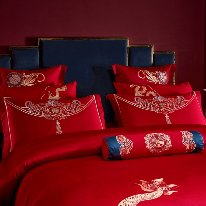 91家纺网 家纺一手货源 找家纺 慕她家纺 2025新款慕她婚庆四件套全棉纯棉结婚刺绣花多件套六八十床品 喜结连理