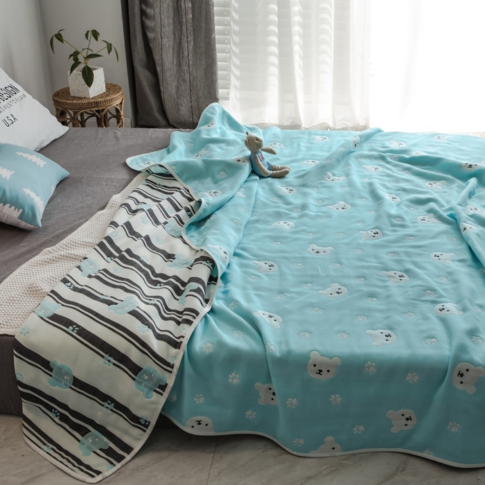 91家纺网 家纺一手货源 找家纺 朴尔2024经典六层纱布全棉毛巾被系列-朴尔经典款常年备货 甜蜜小熊-兰