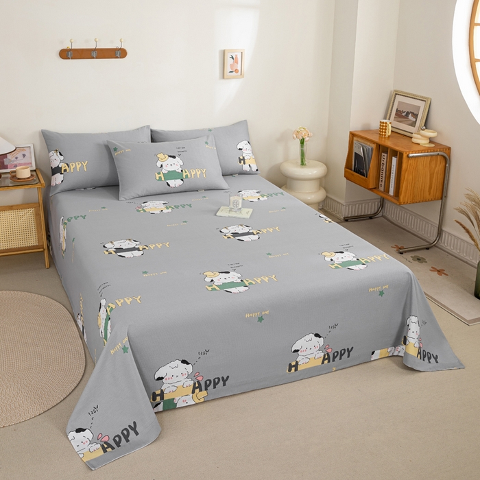 91家纺网 家纺一手货源 找家纺 九沐良品 新款全棉无印老粗布单品床单+三件套 芭比兔