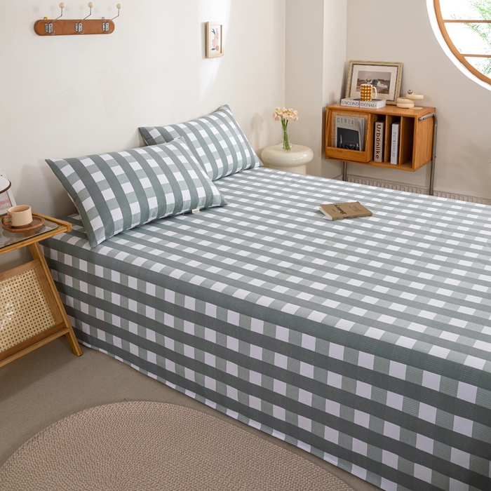 91家纺网 家纺一手货源 找家纺 九沐良品 新款全棉无印老粗布单品床单+三件套 灰中格