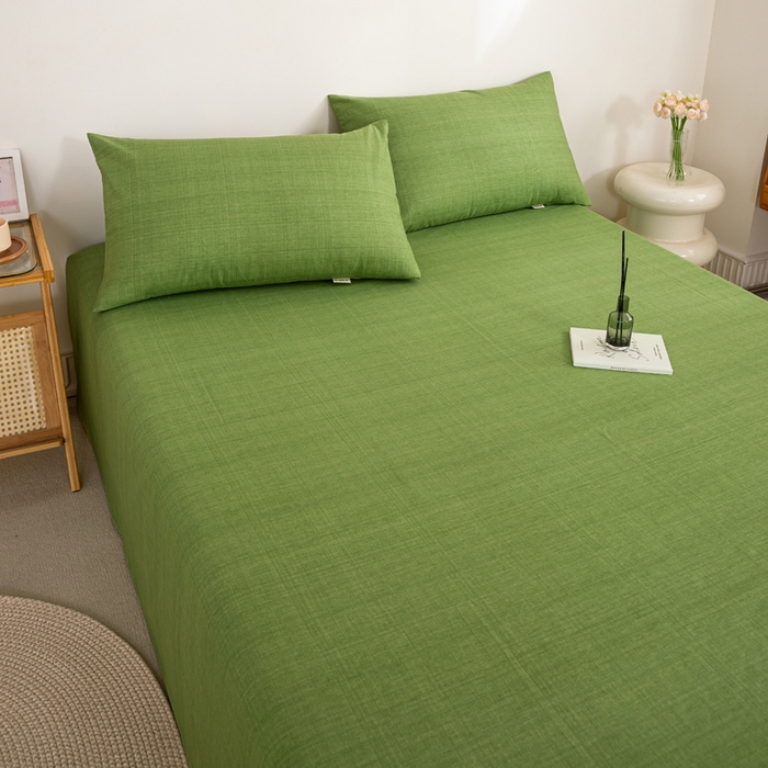 91家纺网 家纺一手货源 找家纺 九沐良品 新款全棉无印老粗布单品床单+三件套 樱花-绿